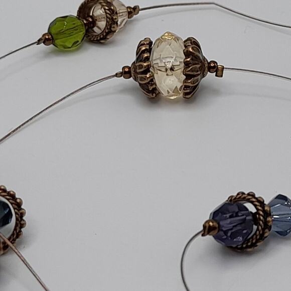 Chico's Three Strand Rhinestone Layering Necklace, Green Purple Beads, 19 Inches - Picture 8 of 12